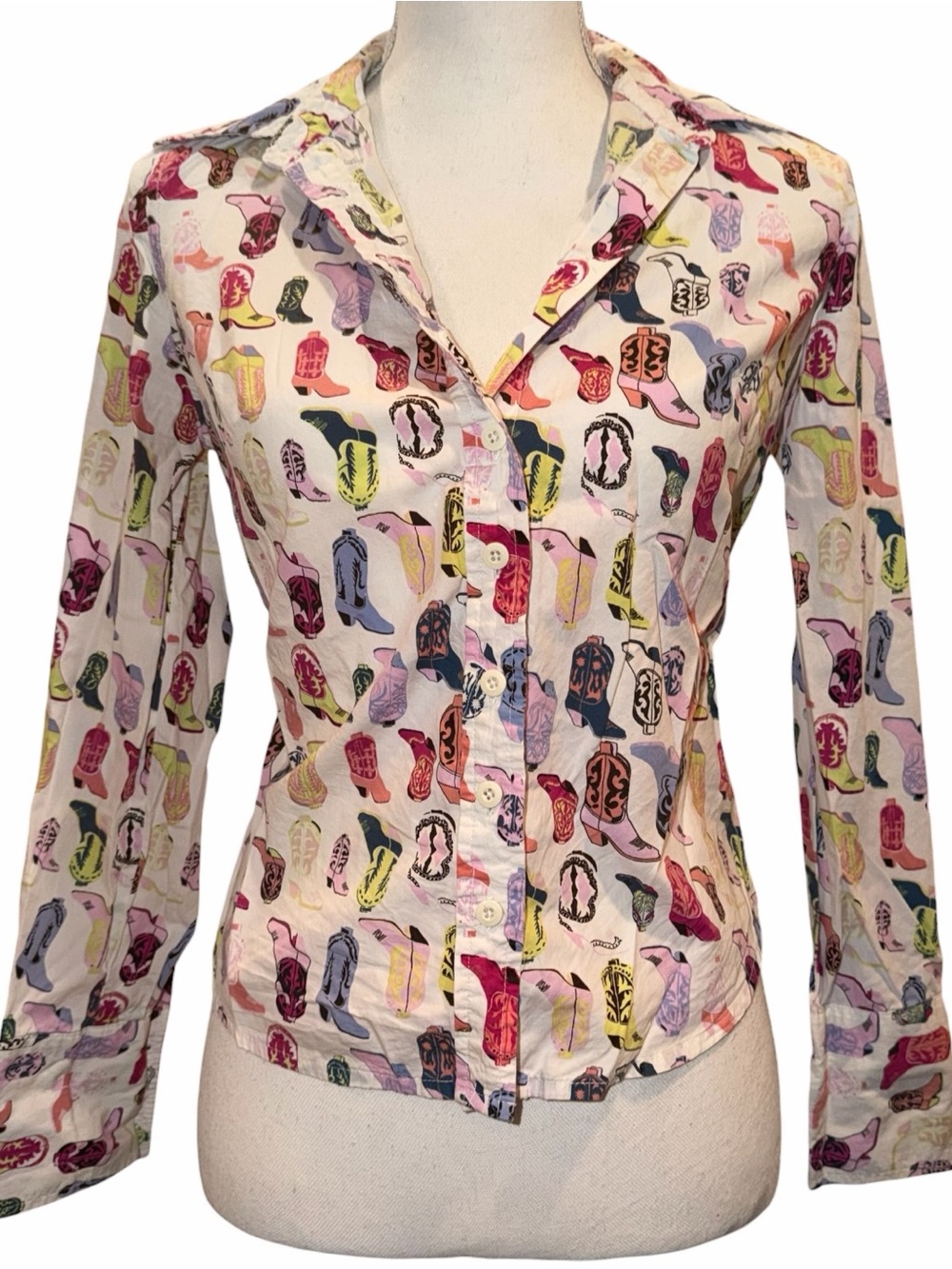 Y2K Vintage Cowgirl Boot Print Button Down Blouse